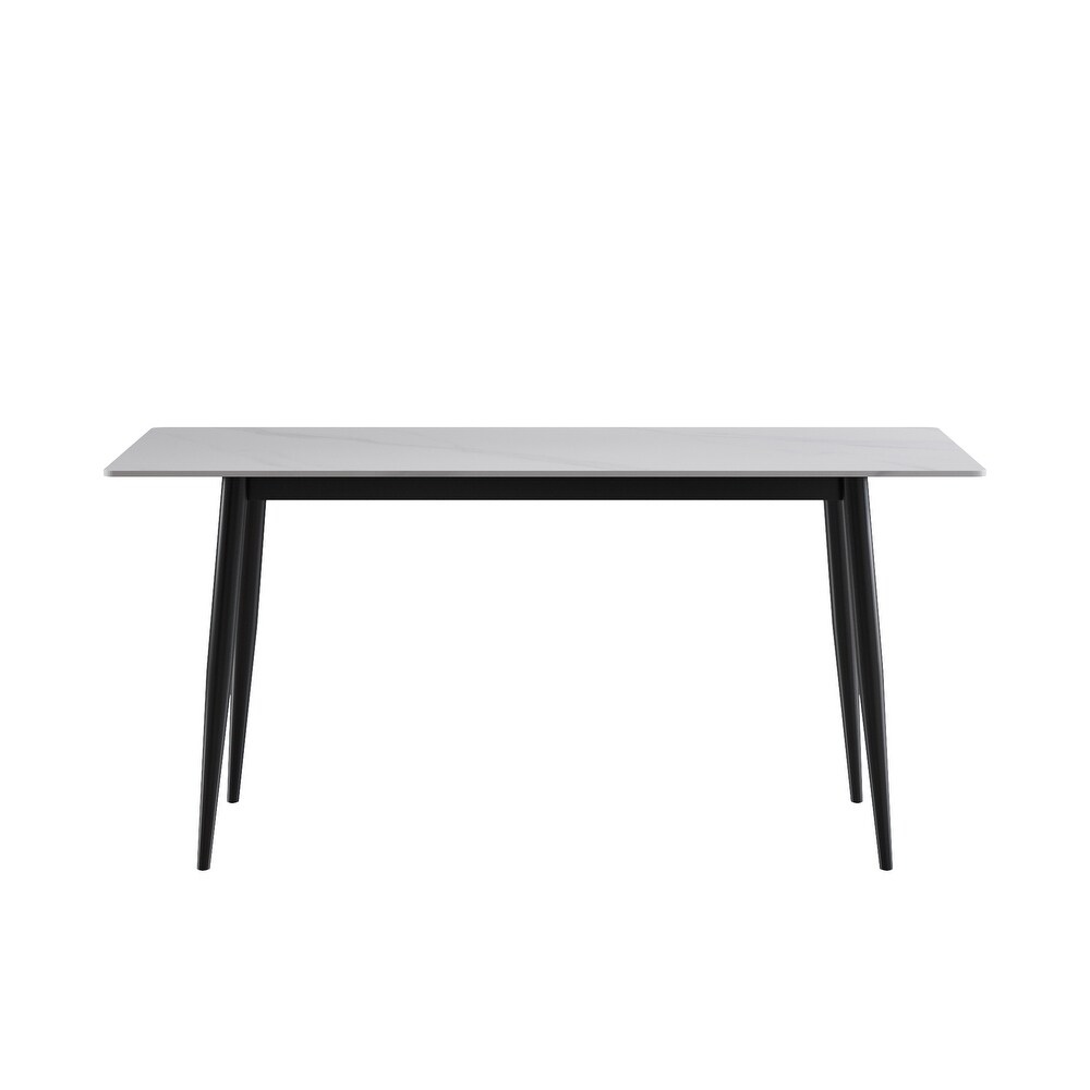 Modern White Slate Dining Table Rectangular Tabletop with Steel Legs for Kitchen and Dining Room