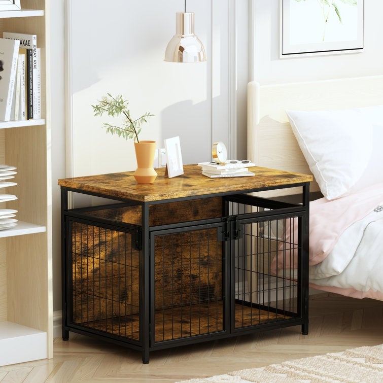 Furniture Style Dog Crate End Table， Pet Kennels Three Doors Dog House Indoor Use for Small Dogs