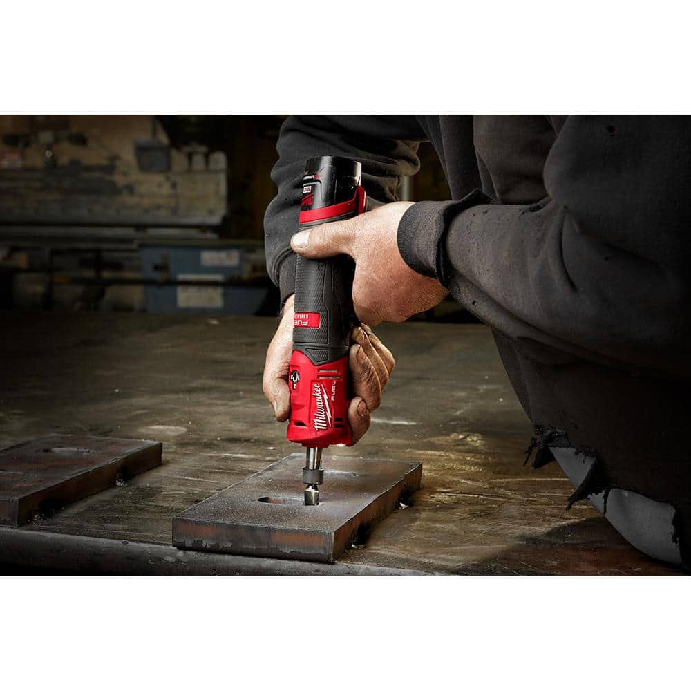 Milwaukee M12 FUEL 12V Lithium-Ion High Speed 3/8 in. Ratchet w/ (1) 1/4 in. Right Angle and (1) 1/4 in. Straight Die Grinder 2567-20-2485-20-2486-20