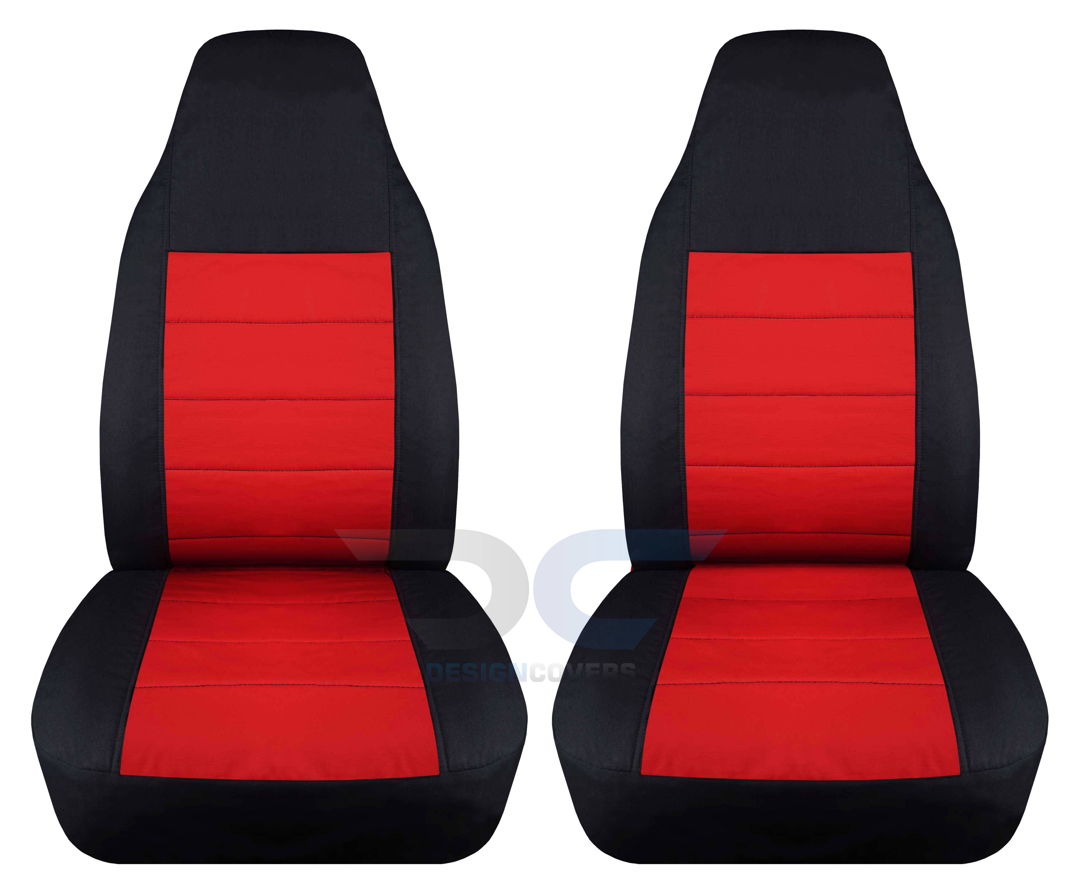 T392-Designcovers Compatible with 2004-2012 Chevy Colorado/GMC Canyon Two-Tone Truck Bucket Seat Covers: Black and Red Velour