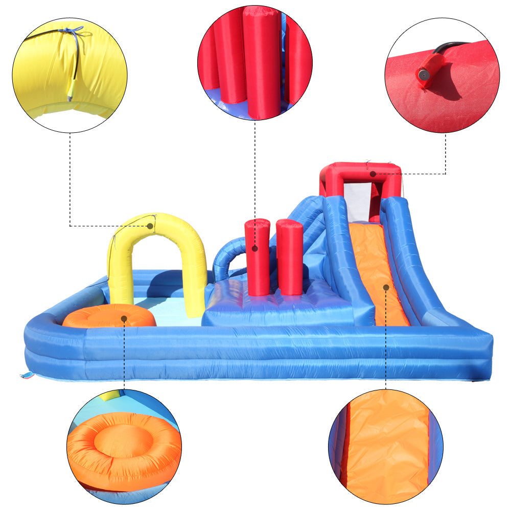 Summer Large Kids Inflatable Bouncers, Bouncy Castle, River Field, Climbing Wall, Water Cannon and Hose + 110V-120V 680W US Standard Bouncy Castle Blower