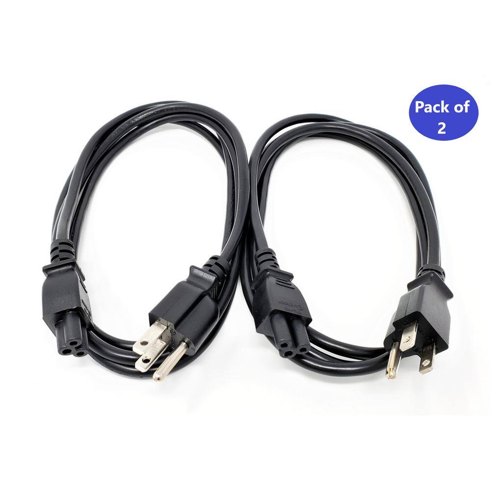 Micro Connectors Inc 6 ft. NEMA 5-15P to C5 18AWG 3-Prong Notebook TV Power Cord UL Approved in Black (2 per Box) M05-126-2P