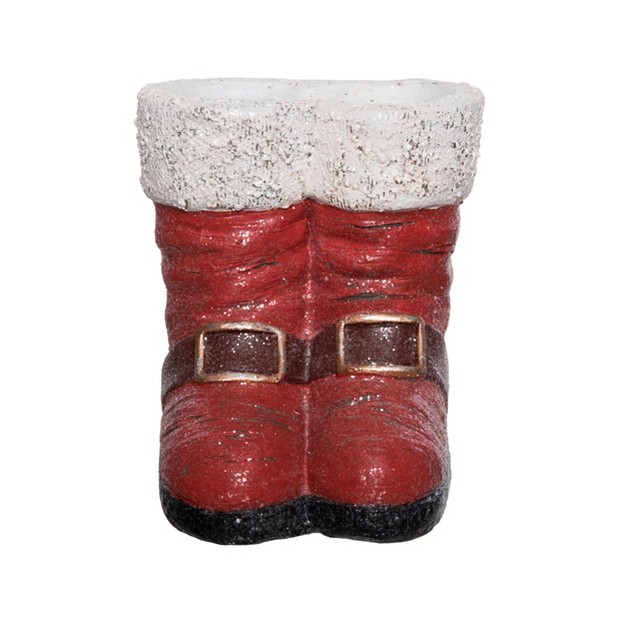 Transpac Resin 9 5 In Red Christmas Santa x27 s Boot Container With Buckle