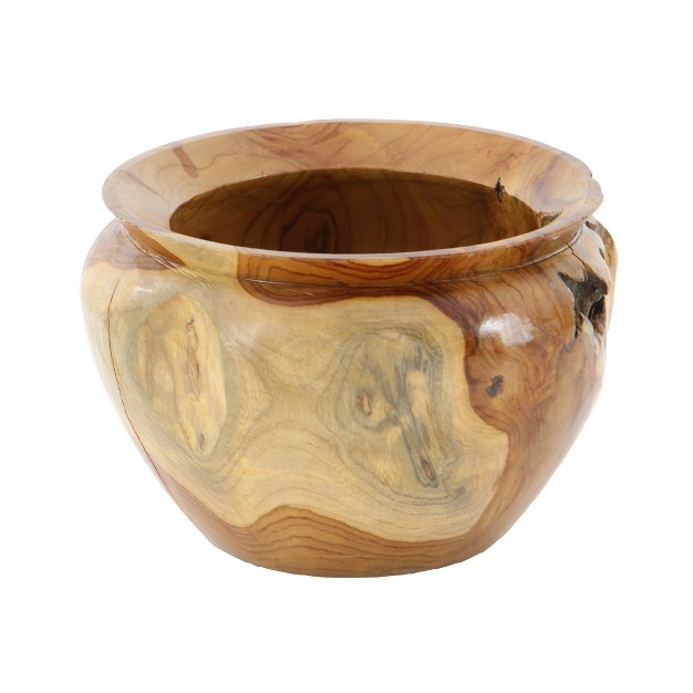 X 13 quot Round Teak Wood Bowl Natural Olivia amp May