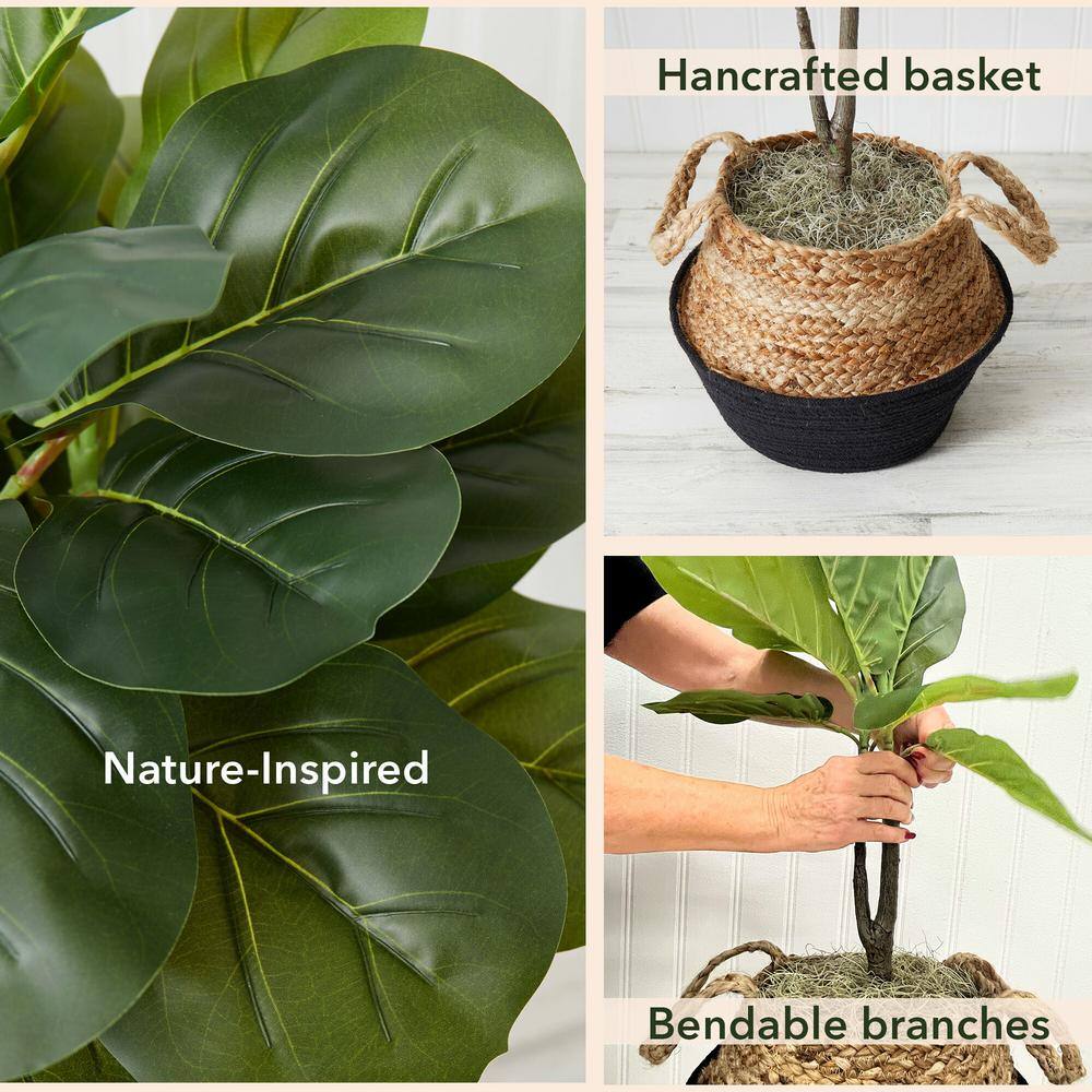 Nearly Natural 3 ft. Artificial Fiddle Leaf Fig Tree with Handmade Cotton and Jute Woven Planter DIY Kit (Set of 2) P1908-S2-NT