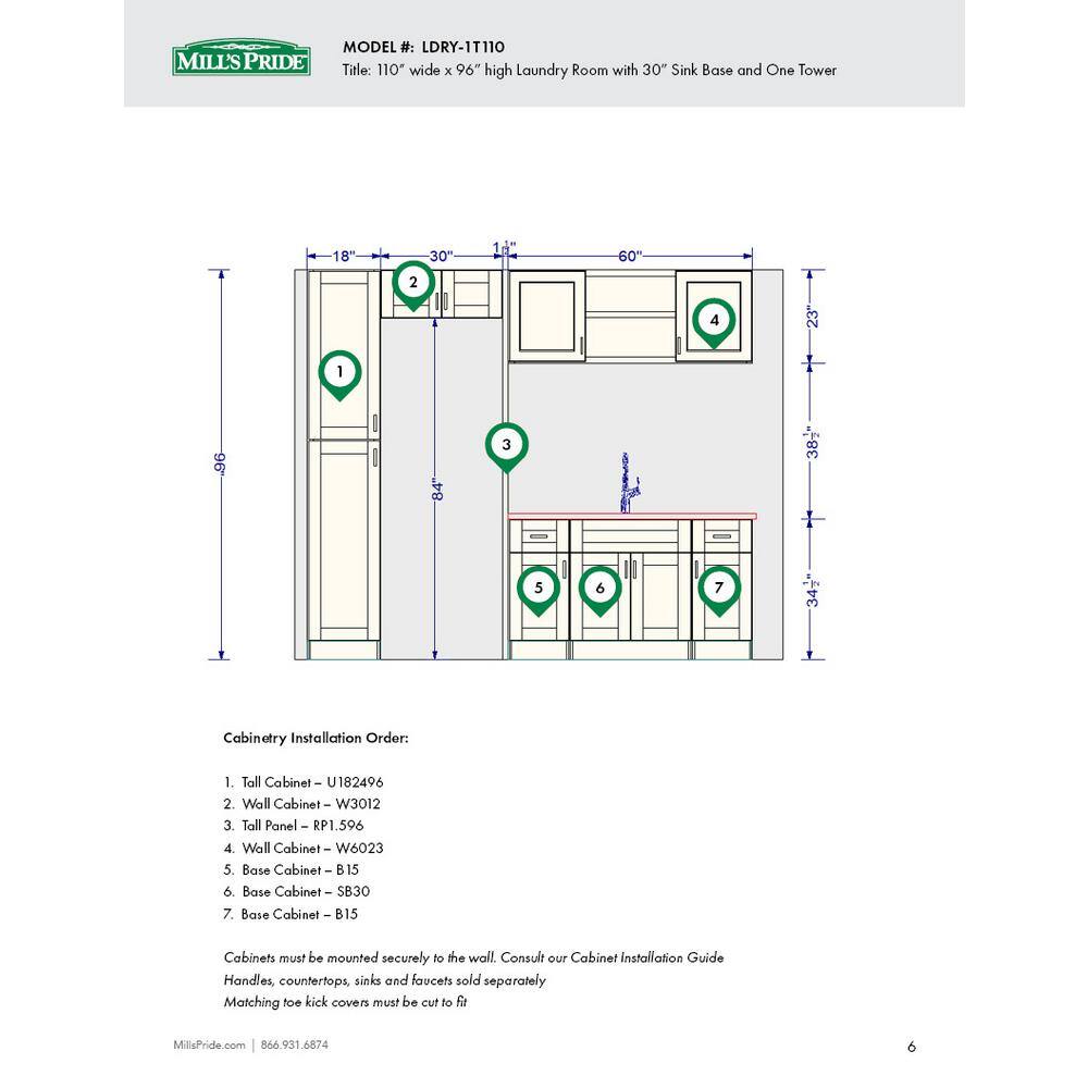 MILL'S PRIDE 110.5 in. W x 24 in. D x 90 in. Vesuvius Gray Shaker Stock Ready to Assemble Base Kitchen Cabinet Laundry Room LDRY-1T110-RVG