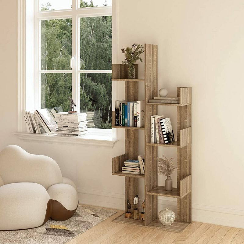 Year Color Rustic Wood Freestanding Industrial Bookshelf for Storage in Bedroom， Living Room， and Office