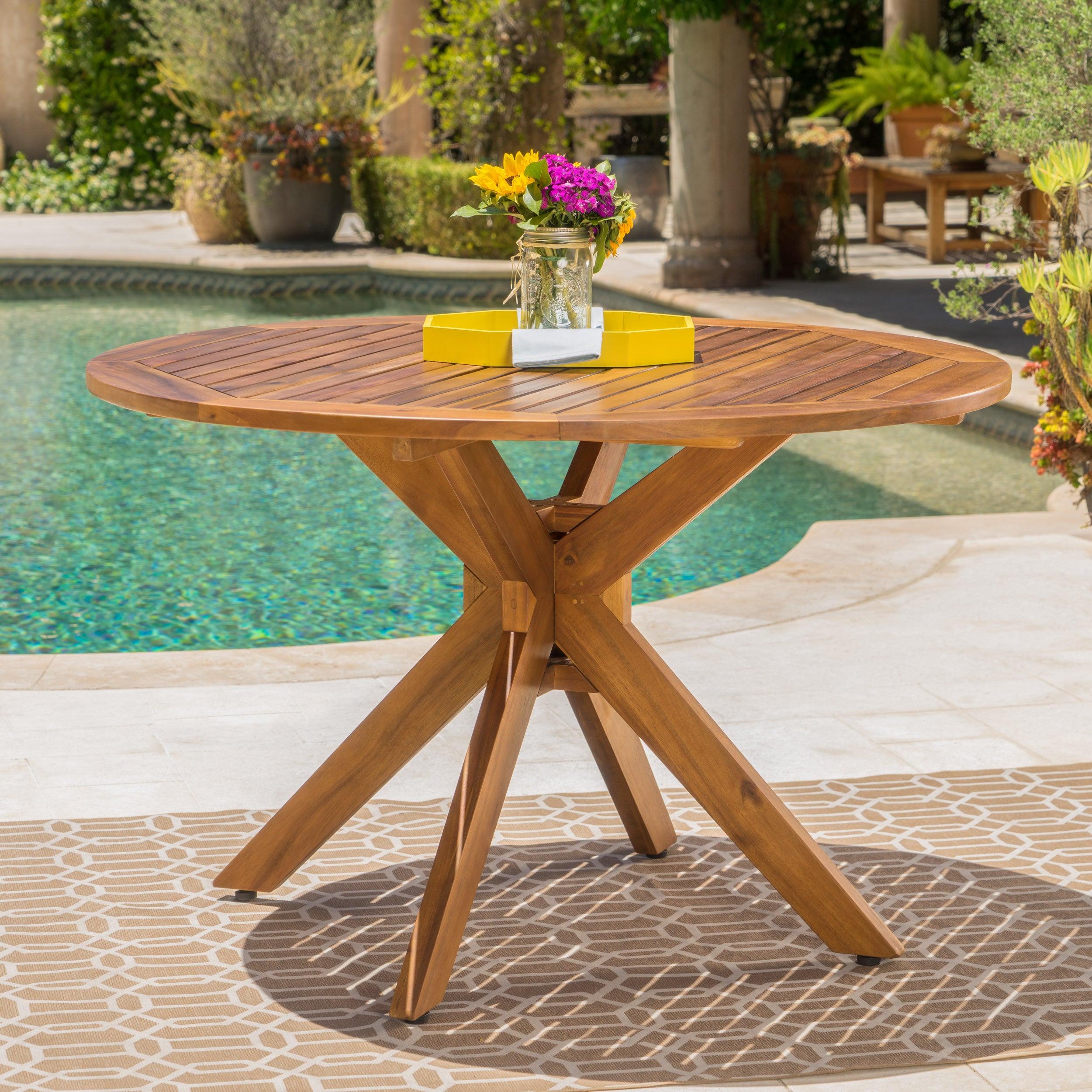 Stanford Outdoor Acacia Wood Round Dining Table