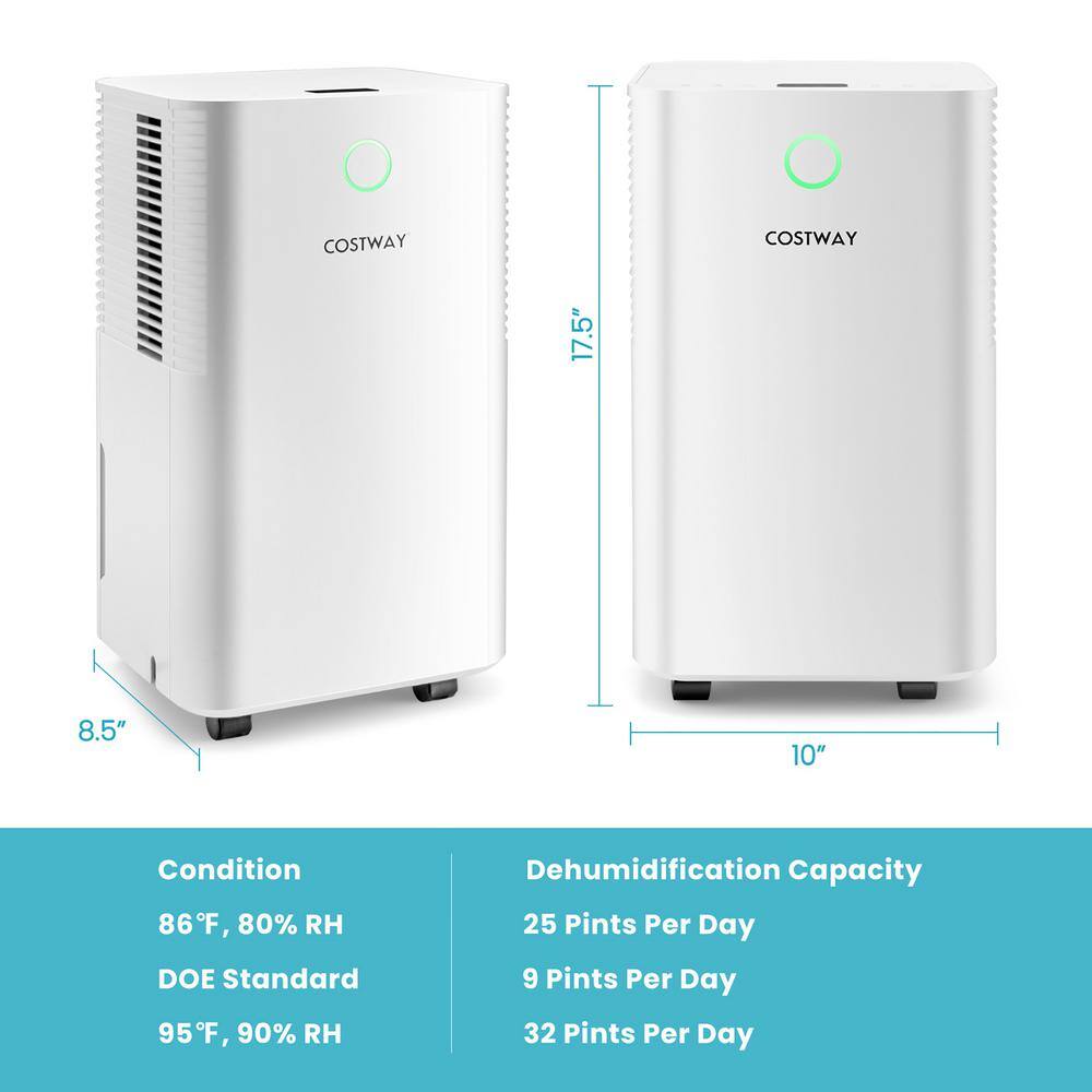 Costway 1750 sq. ft. 32-Pints Dehumidifier with Auto Defrost and 24H Timer Drain Hose ES10103US-WH