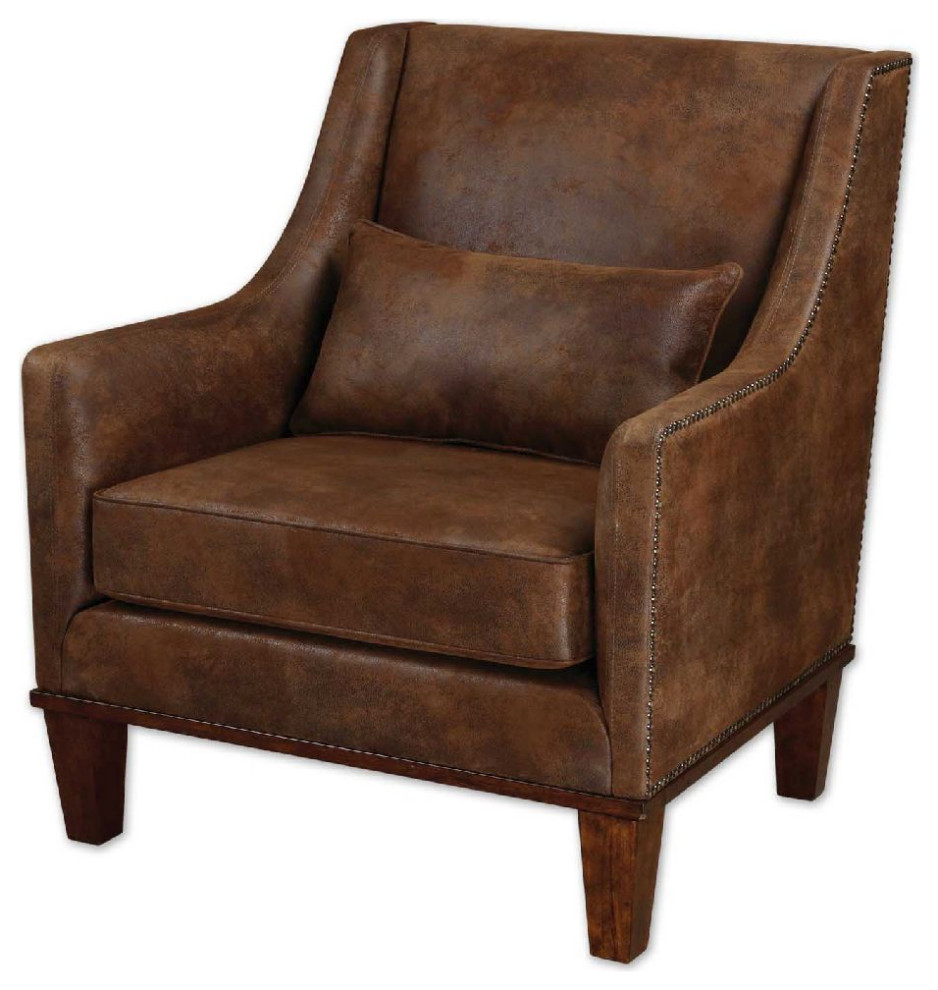 Uttermost Clay 33 x 37 quotLeather Armchair   Transitional   Armchairs And Accent Chairs   by HedgeApple  Houzz