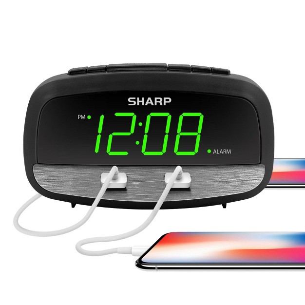 2 2 Amp Usb Charge Led Alarm Clock Black Sharp