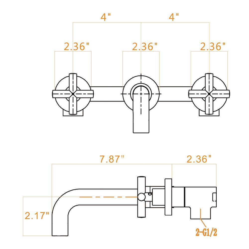 Satico Contemporary Double Handle Wall Mount Bathroom Faucet in Brushed Gold GB8008