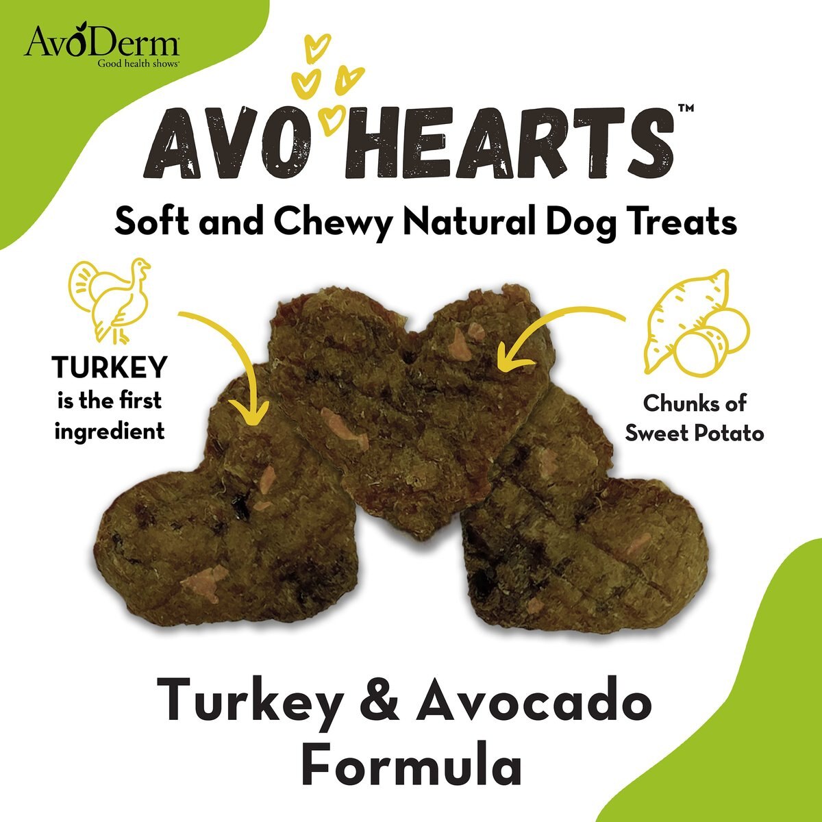 AvoDerm AvoHearts Turkey and Avocado Formula Dog Treats， 5-oz bag