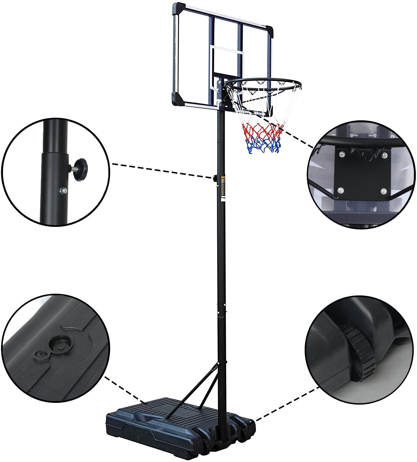 HooKung Portable Basketball Hoops and Goals 35.4 '' Backboard Basketball System Height Adjustable 6.2ft -8.5ft for Adult Teenagers Indoor Outdoor Use