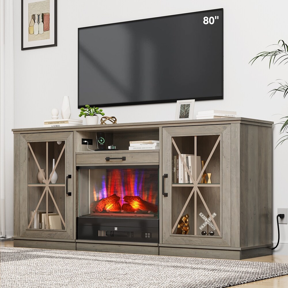 Modern Fireplace TV Stand with Drawable Fireplace