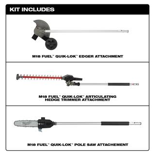 MW M18 FUEL QUIK-LOK 10 in. Pole Saw Attachment 8 in. Edger Attachment and Hedge Trimmer Attachment (3-Tool) 49-16-2720-49-16-2719-49-16-2718