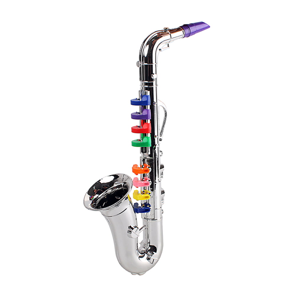 Children Plastic Trumpet Toy Musical Instruments Toy Saxophone 8 Rhythms Trumpet Toy Kids Mini Musical Instrument Toy Props for Preschool Toy Gift CZ01 (Silver)