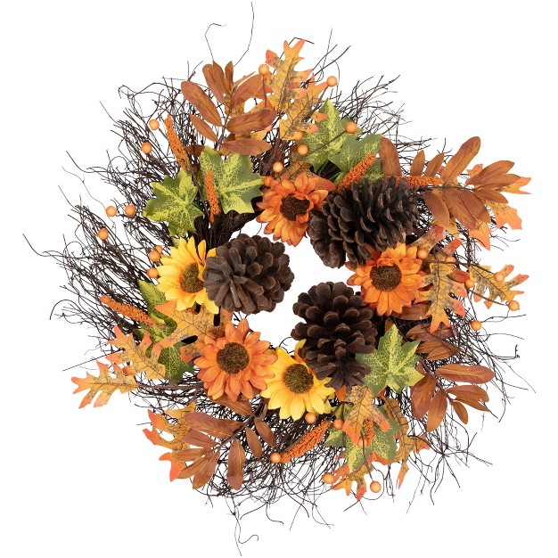 Northlight Sunflowers And Pine Cones Fall Artificial Thanksgiving Wreath 24 inch Unlit