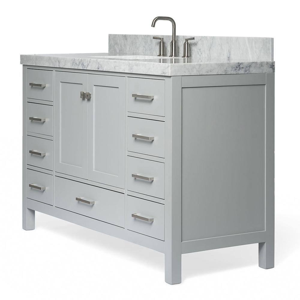 ARIEL Cambridge 55 in. Bath Vanity in Grey with Marble Vanity Top in Carrara White with White Basin A055SCWRVOGRY