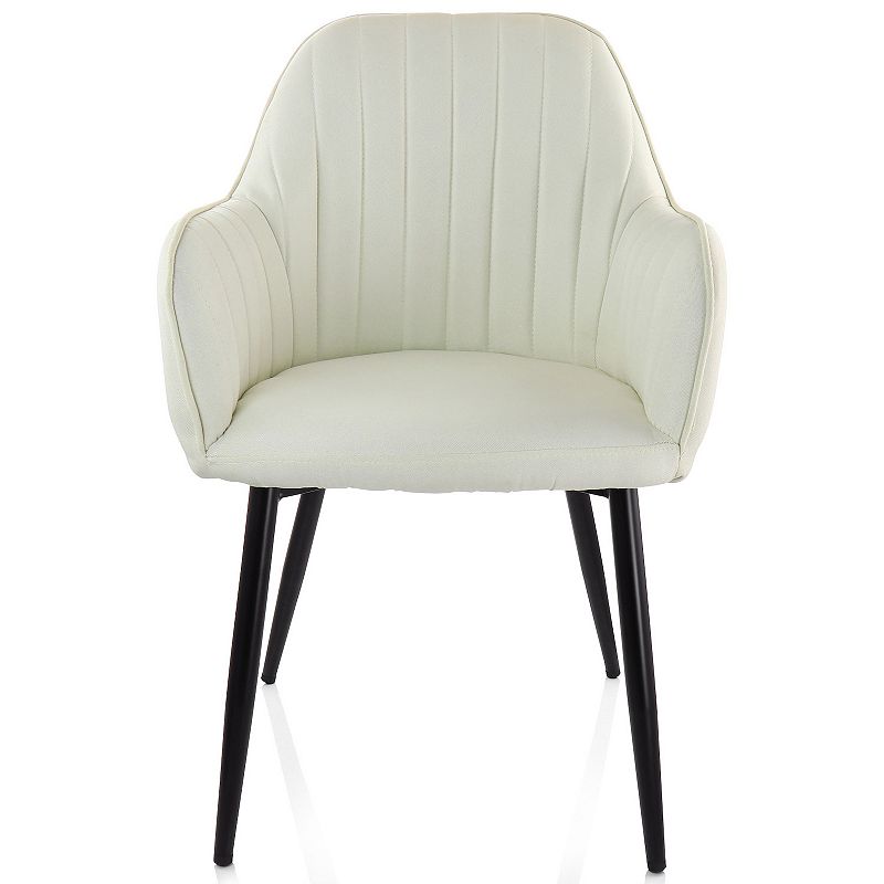 Elama 2 Piece Fabric Accent Chair in Beige with Black Metal Legs