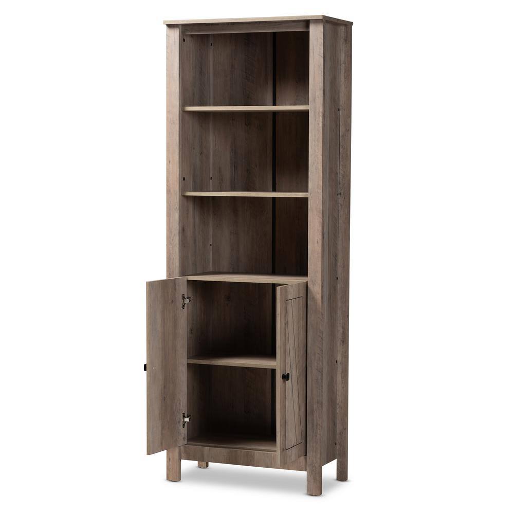 Baxton Studio Derek 75.4 in. Rustic Oak 5-Shelf Standard Bookcase 179-11283-HD