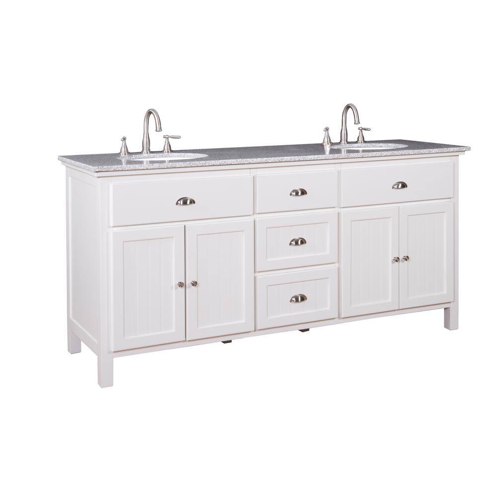 Home Decorators Collection Ridgemore 71 in. W x 22 in. D x 35 in. H Vanity in White with Granite Vanity Top in Grey with White Sink MD-V1768