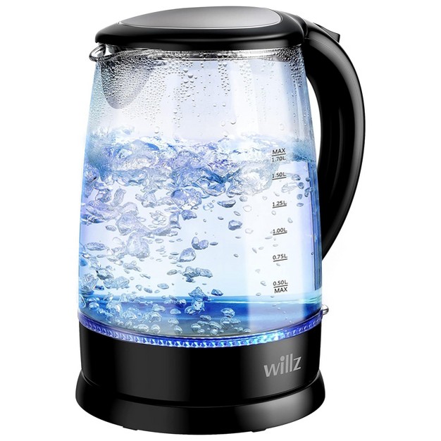 Willz 1 7 Liter 1500 Watt Electric Glass Tea Kettle In Black With Auto Shut Off