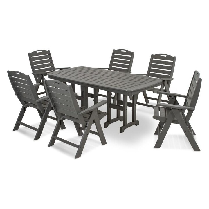 POLYWOOD Nautical 7-Piece Dining Set in Slate Grey