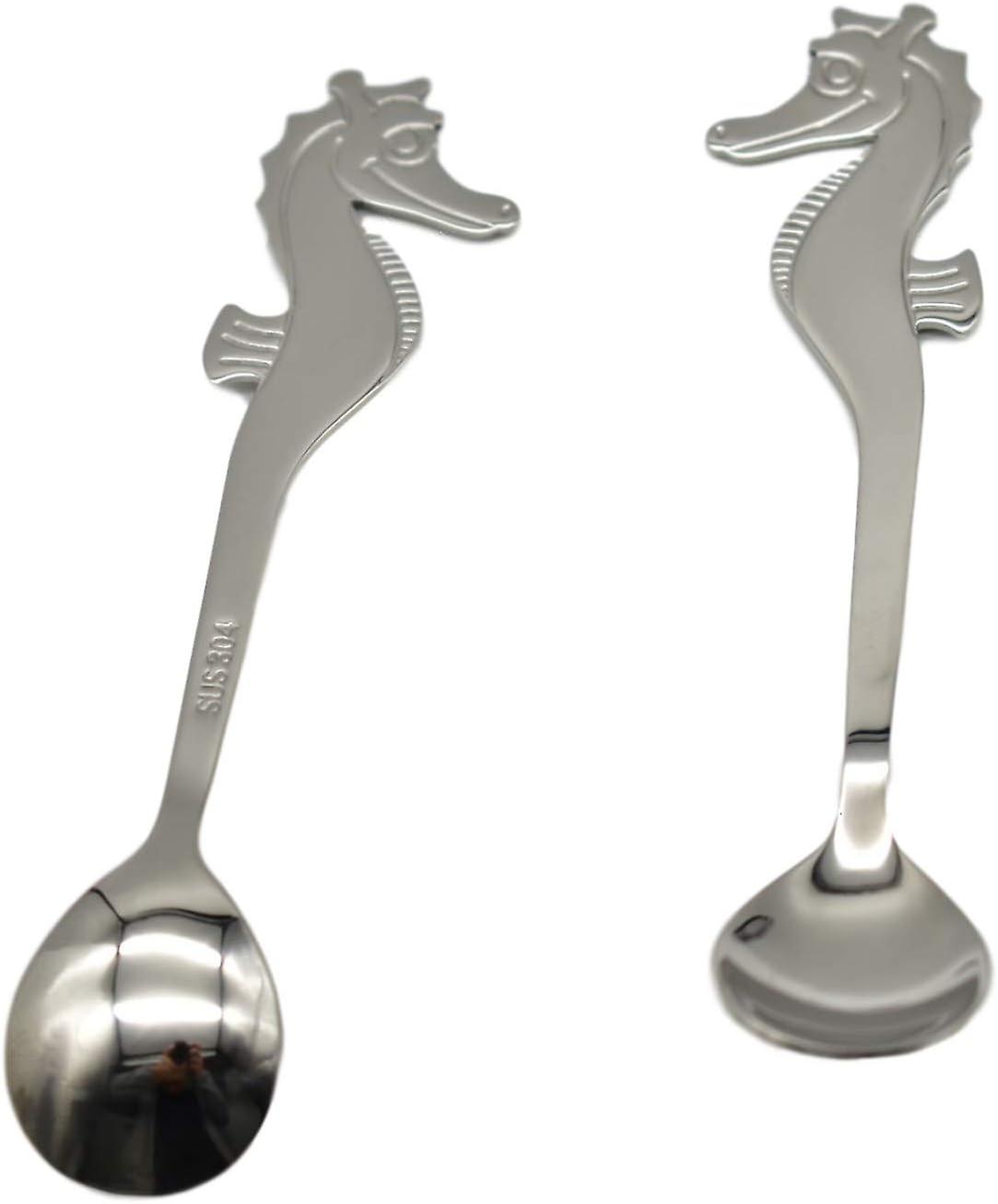 2pcs Seahorse Spoon 5.1 Inch Animal Spoon 18/10304stainless Steel Hanging Coffee Teaspoon Dessert Mixing Stirring Sugar Ice Cream Spoons Tableware