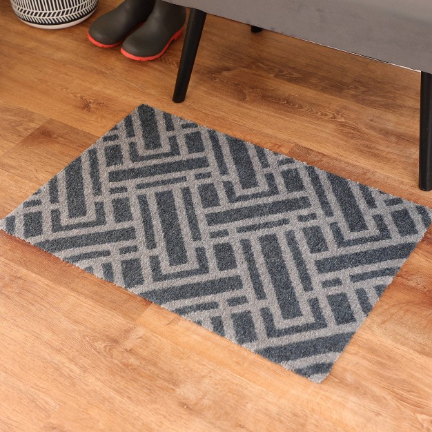 2 x27 x3 x27 Colorstar Deco Grid Door Mat Charcoal Gray Bungalow Flooring