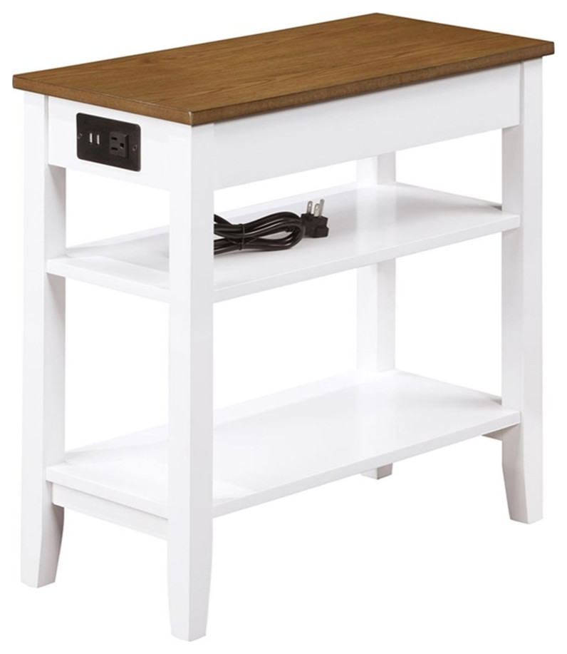 American Heritage One Drawer Chairside End Table w/Charging Station  White Wood   Transitional   Side Tables And End Tables   by Homesquare  Houzz