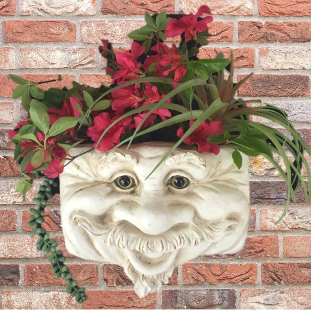 HOMESTYLES Uncle Nate 10.5 in. Antique White the Muggly Face Statue Tree and Resin Patio Wall Planter 39545