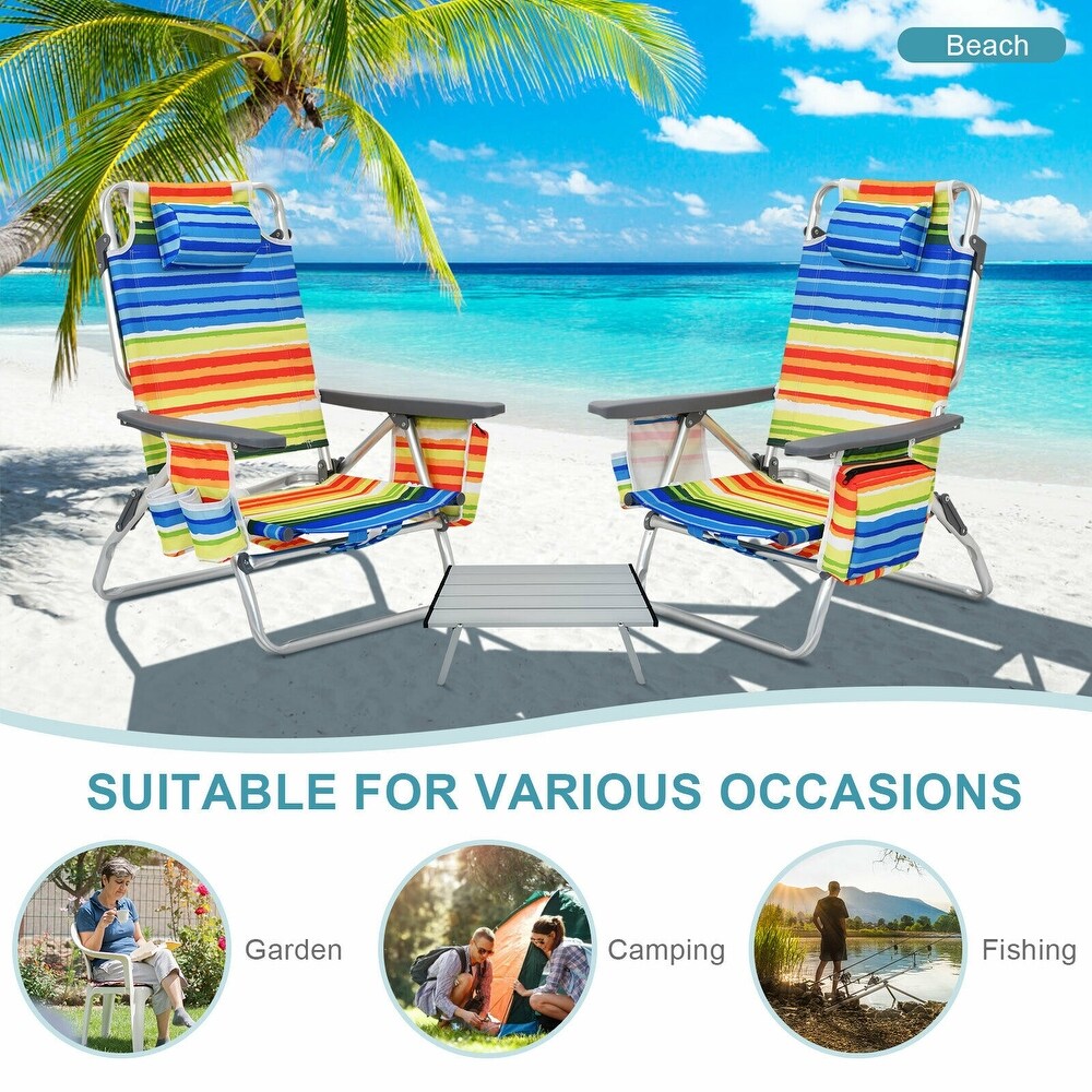 2PCS 5 Position Outdoor Folding Backpack Beach Table Chair