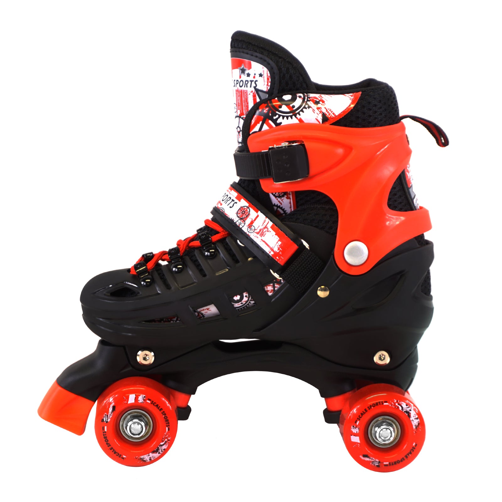 Adjustable Red Quad Roller Skates For Kids Medium Sizes