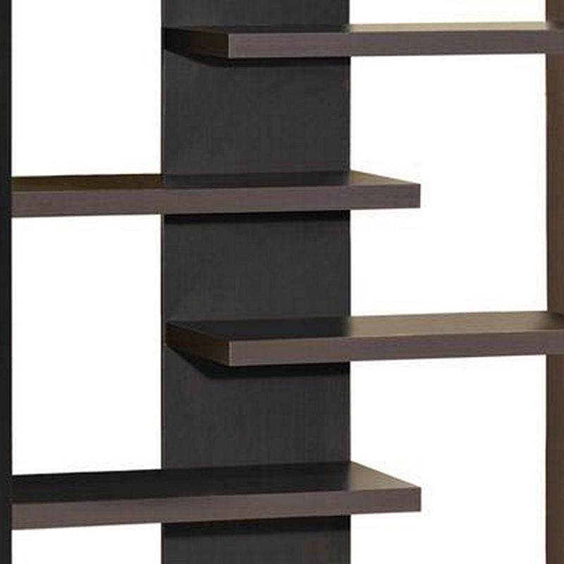 Expressive Wooden Bookcase with Center Back Panel， Brown