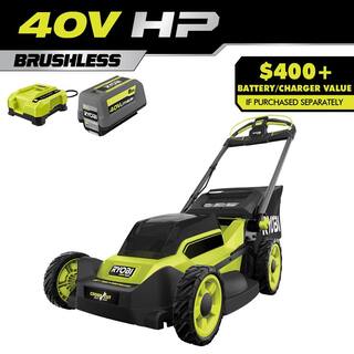 RYOBI 40V HP Brushless 20 in. Cordless Electric Battery Dual Blade Walk Behind Self-Propelled Mower - 8.0Ah Battery  Charger RY401260VNM