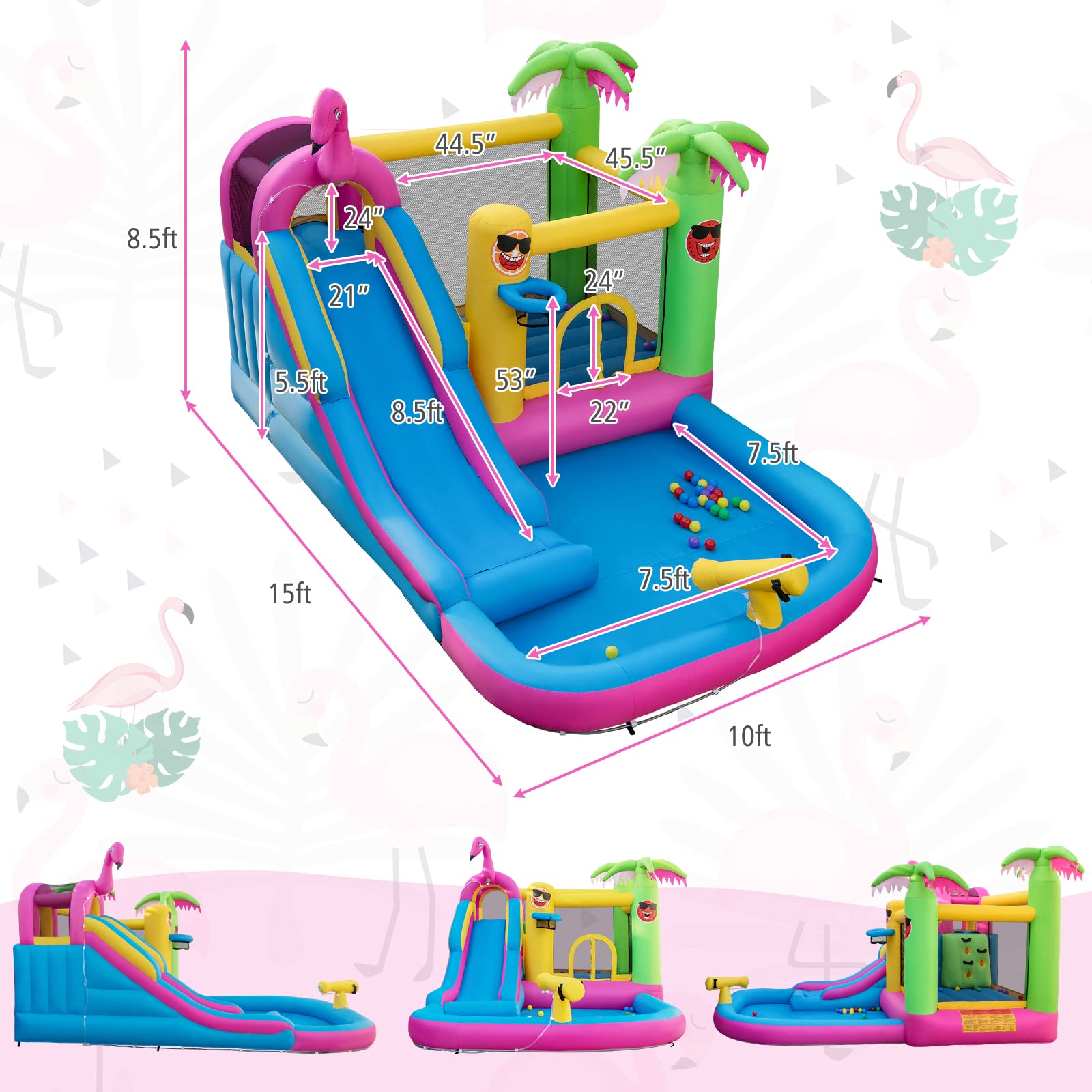 Inflatable Water Slide, Water Bounce House for Kids Backyard Family Fun with Long Slide, Large Jumping Area