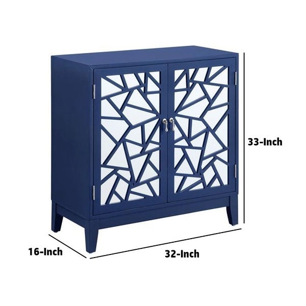 33 Inch 2 Door Mirrored Console Sideboard Cabinet with Shelf， Blue