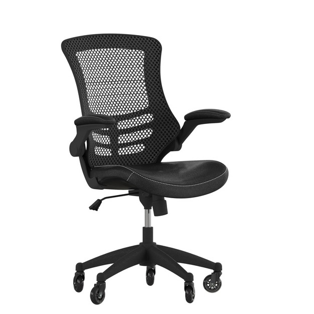 Flash Furniture Kelista Mid back Swivel Ergonomic Task Office Chair With Flip up Arms And Transparent Roller Wheels