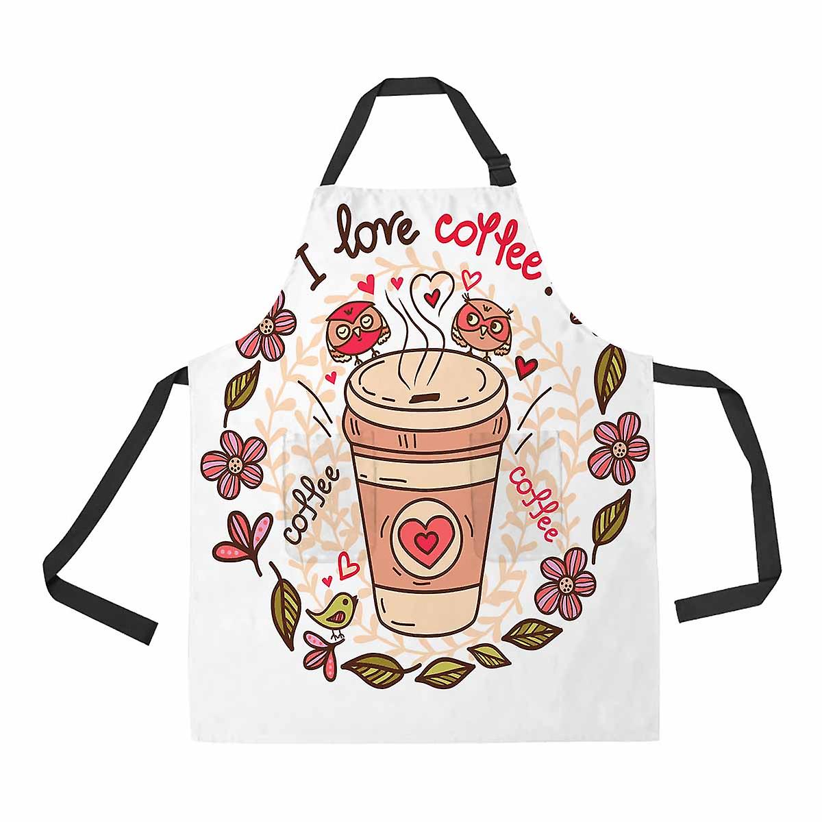 Cute Cup Coffee Unisex Adjustable Bib Apron With Pockets For Commercial Restaurant And Home Kitchen Use