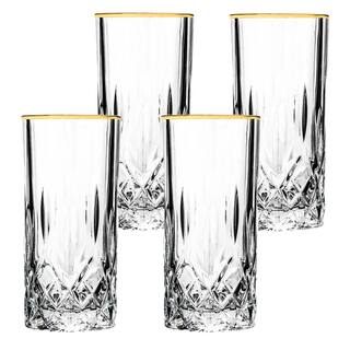 Lorren Home Trends Opera Gold Rim 11 fl. oz. Crystal High Ball Set (4-Piece) LG6003