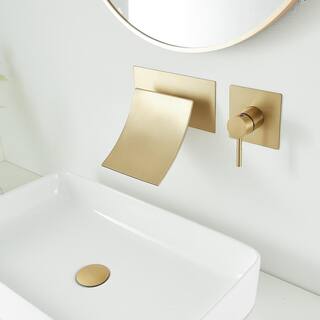 BWE Single Handle Wall Mount Spout Waterfall Bathroom Faucet in Brushed Gold A-93007-BG