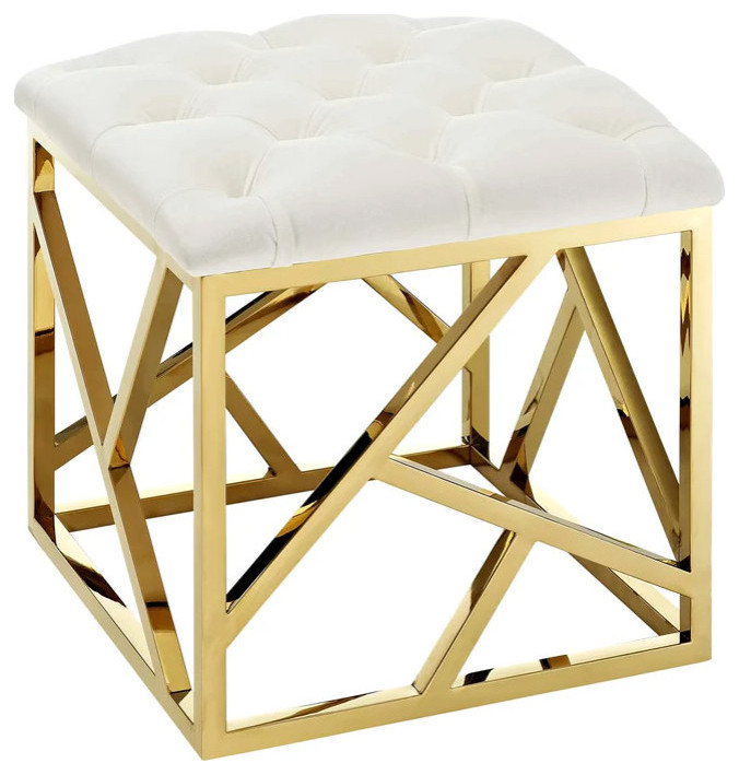 Piper Ivory Gold Ottoman   Contemporary   Footstools And Ottomans   by Peachtree Fine Furniture  Houzz