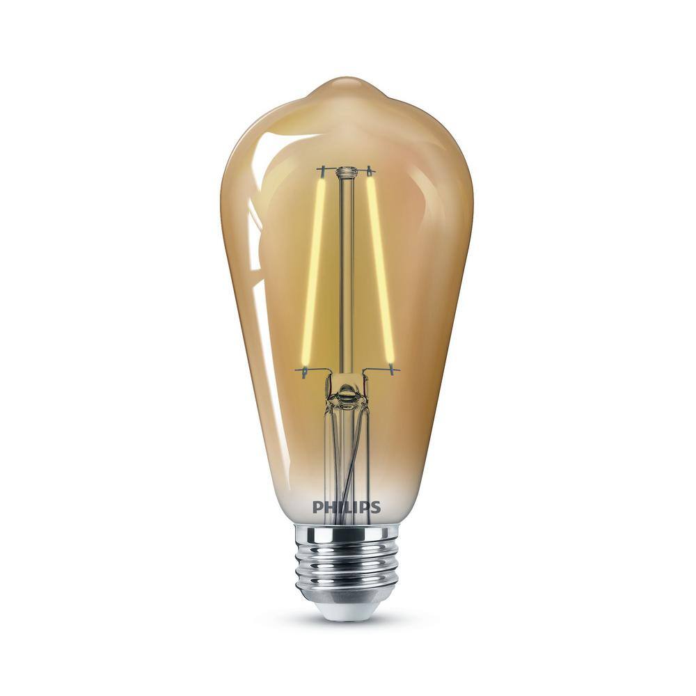 Philips 40-Watt Equivalent ST19 Straight Filament E26 Base LED Vintage Edison LED Light Bulb 2000K Amber (2-Pack) 564849