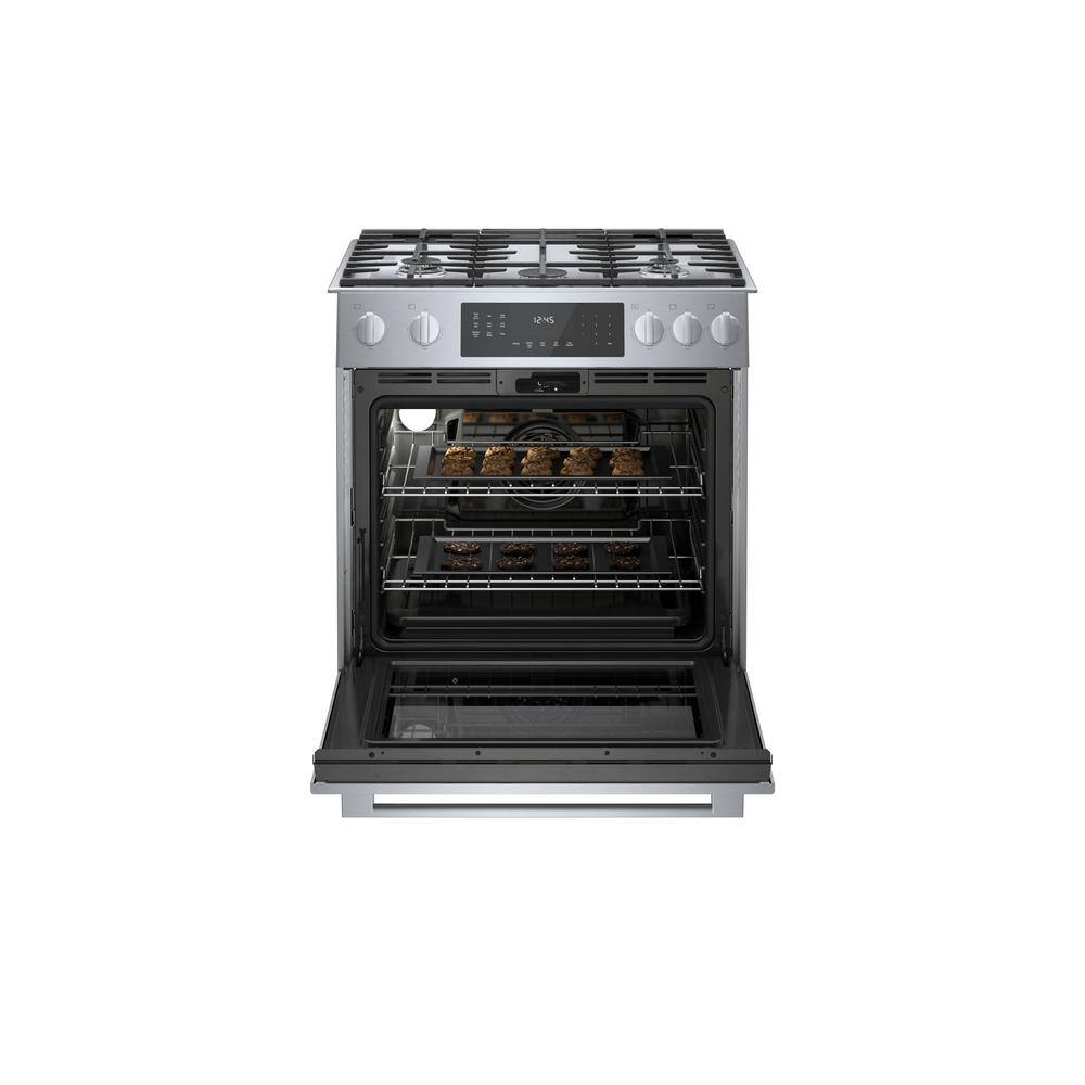 Bosch Benchmark Benchmark Series 30 in. 4.8 cu. ft. Slide-In Gas Range with Self-Cleaning Convection Oven in Stainless Steel HGIP056UC