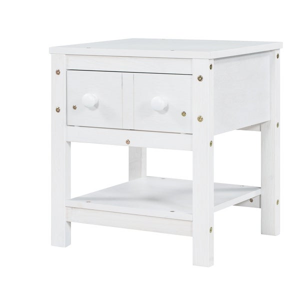 Set of 2， Wood Nightstand with Storage Drawer and Bottom Open Shelf - - 37927150