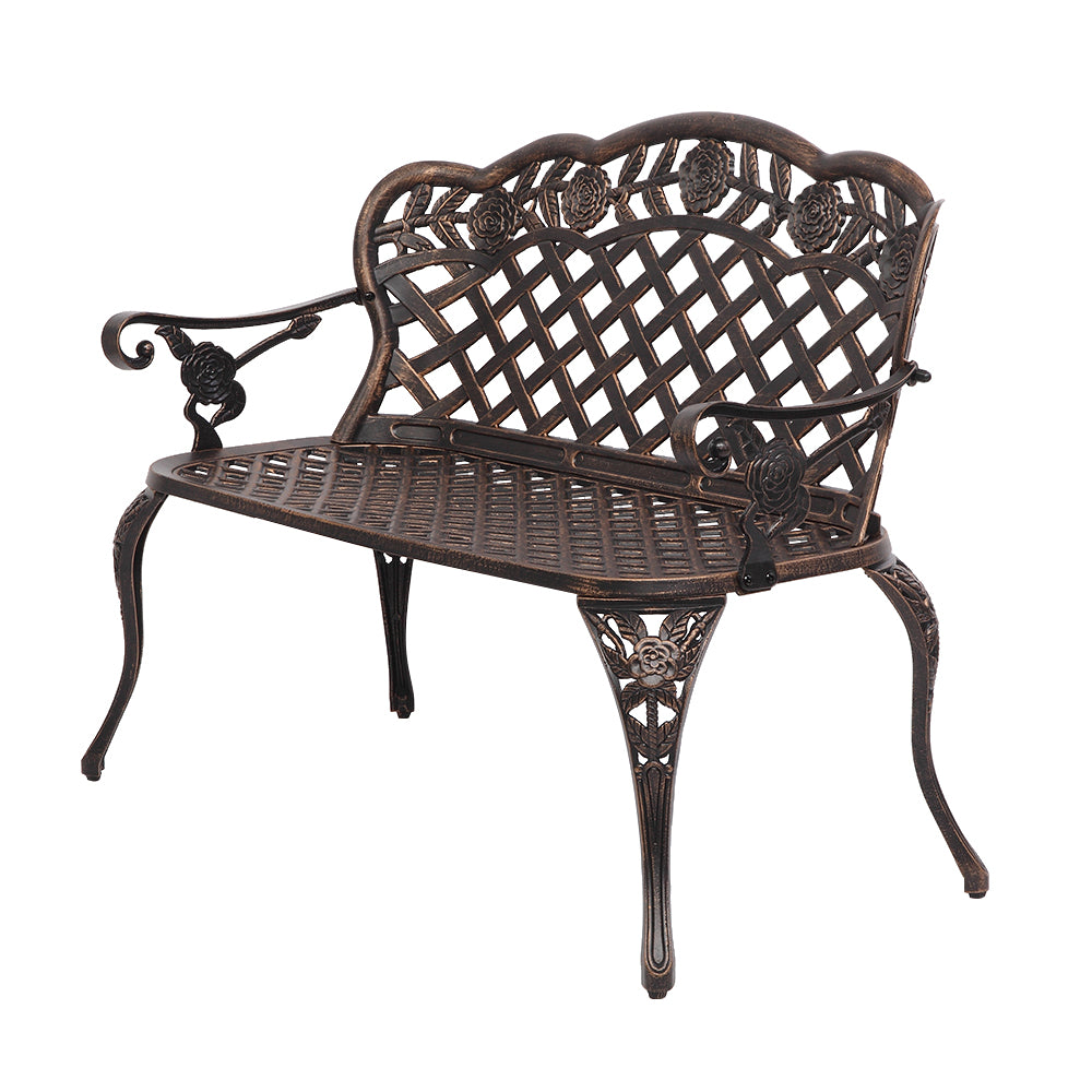 EasingRoom Antique Designed Rose Style Iron Park Garden Bench, Bronze