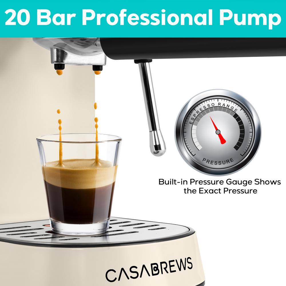 CASABREWS CM5418 20-Cup Beige Stainless Steel Espresso Machine with Milk Frother Steam Wand HD-US-CM5418-YEL