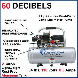 California Air Tools 2.0 Gal. 1.0 HP Ultra Quiet and Oil-Free Aluminum Tank Air Compressor 2010A