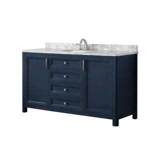 Home Decorators Collection Sandon 60 in. W x 22 in. D x 34.5 in. H Single Sink Bath Vanity in Midnight Blue with White Carrara Marble Top Sandon 60MB